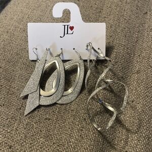 Gorgeous Silver Sparkling Earrings By Jlo. Set‎ Of 3, New
